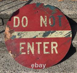 Vintage Antique DO NOT ENTER old paint Stop SIGN primitive TRAFFIC 30 WOODEN