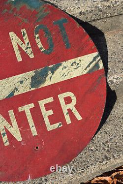 Vintage Antique DO NOT ENTER old paint Stop SIGN primitive TRAFFIC 30 WOODEN