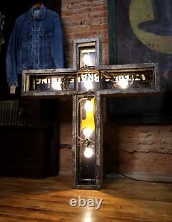 Vintage Antique Firestone Porcelain Advertising Sign Church Cross Galvanized old