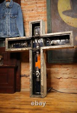 Vintage Antique Firestone Porcelain Advertising Sign Church Cross Galvanized old