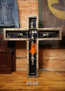 Vintage Antique Firestone Porcelain Advertising Sign Church Cross Galvanized old