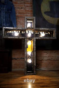 Vintage Antique Firestone Porcelain Advertising Sign Church Cross Galvanized old