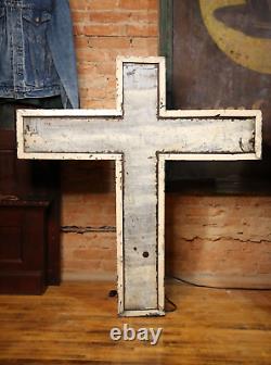 Vintage Antique Firestone Porcelain Advertising Sign Church Cross Galvanized old