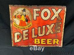 Vintage Antique Fox Deluxe Beer Chicago Old Advertising Sign
