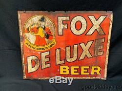 Vintage Antique Fox Deluxe Beer Chicago Old Advertising Sign