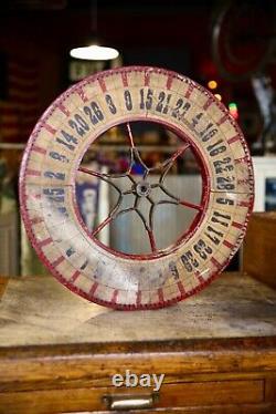 Vintage Antique Gambling Wheel Wood Carnival Game Sign oddity roulette old 1930s