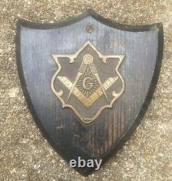 Vintage Antique Masonic Lodge Brass Wood Sign Metal Old Freemason Symbol