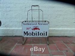 Vintage Antique Old Mobil Gargoyle Oil Bottle Stand Enamel Sign Petrol Station