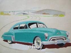 Vintage Antique Painting Wpa Era American Landscape Old Classic Car Regionalism