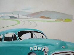Vintage Antique Painting Wpa Era American Landscape Old Classic Car Regionalism