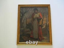 Vintage Antique Portrait Painting Wpa Impressionism Modernism Woman Model Old