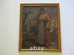 Vintage Antique Portrait Painting Wpa Impressionism Modernism Woman Model Old