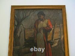 Vintage Antique Portrait Painting Wpa Impressionism Modernism Woman Model Old