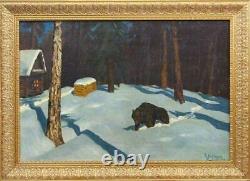 Vintage Antique Rare Original Canvas Old Oil painting wood Landscape Signed