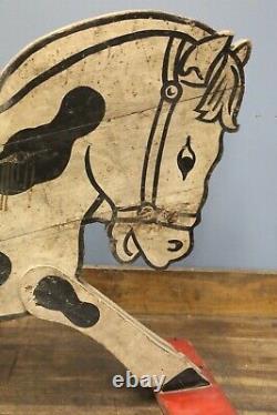 Vintage Antique Wood Horse Primitive Folk Art Western Cowboy Ride On Toy Old