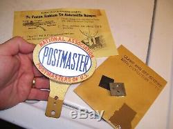 Vintage Antique nos POSTMASTER US License Plate Topper original gas oil sign old