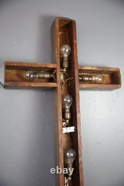 Vintage Antique wall Light Lighted Crucifix Cross sign Funeral Mission wood old