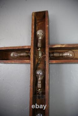 Vintage Antique wall Light Lighted Crucifix Cross sign Funeral Mission wood old