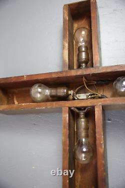 Vintage Antique wall Light Lighted Crucifix Cross sign Funeral Mission wood old