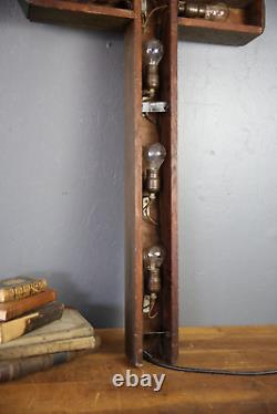 Vintage Antique wall Light Lighted Crucifix Cross sign Funeral Mission wood old