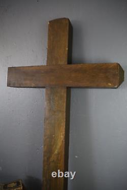 Vintage Antique wall Light Lighted Crucifix Cross sign Funeral Mission wood old