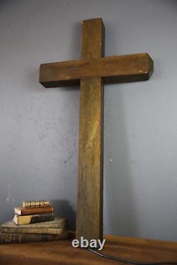 Vintage Antique wall Light Lighted Crucifix Cross sign Funeral Mission wood old