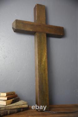 Vintage Antique wall Light Lighted Crucifix Cross sign Funeral Mission wood old