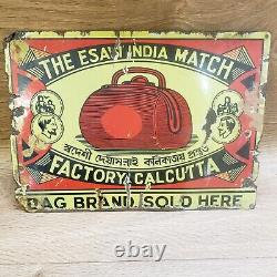 Vintage Bag Brand Esavi India Match Factory Advertising Antique Enamel Sign