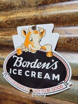 Vintage Bordens Porcelain Sign Old Diecut Dairy Farm Milk Ice Cream Daisy Cow