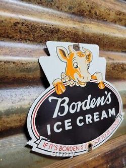 Vintage Bordens Porcelain Sign Old Diecut Dairy Farm Milk Ice Cream Daisy Cow