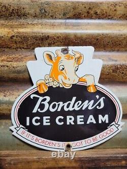 Vintage Bordens Porcelain Sign Old Diecut Dairy Farm Milk Ice Cream Daisy Cow