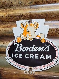 Vintage Bordens Porcelain Sign Old Diecut Dairy Farm Milk Ice Cream Daisy Cow