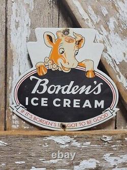 Vintage Bordens Porcelain Sign Old Diecut Dairy Farm Milk Ice Cream Daisy Cow