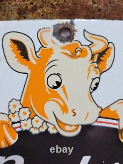Vintage Bordens Porcelain Sign Old Diecut Dairy Farm Milk Ice Cream Daisy Cow