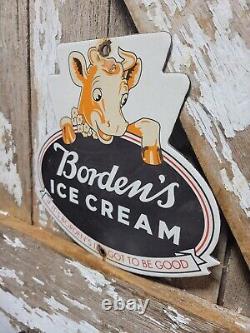Vintage Bordens Porcelain Sign Old Diecut Dairy Farm Milk Ice Cream Daisy Cow