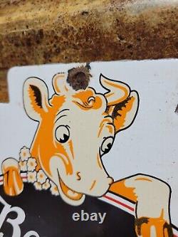 Vintage Bordens Porcelain Sign Old Diecut Dairy Farm Milk Ice Cream Daisy Cow