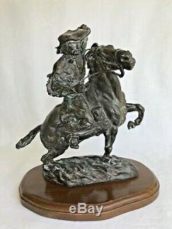 Vintage Bronze Old West Cowboy On Horse Statue Sculpture Solid Figures Signed