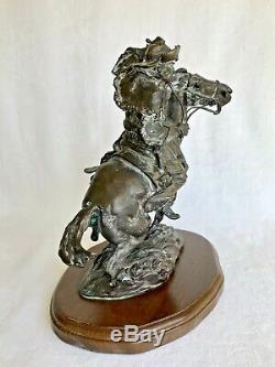 Vintage Bronze Old West Cowboy On Horse Statue Sculpture Solid Figures Signed