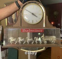 Vintage Budweiser Clock Clydesdale Horse Beer Sign Old Stock Works Rare Antique