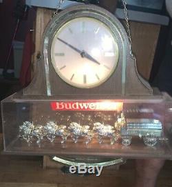 Vintage Budweiser Clock Clydesdale Horse Beer Sign Old Stock Works Rare Antique