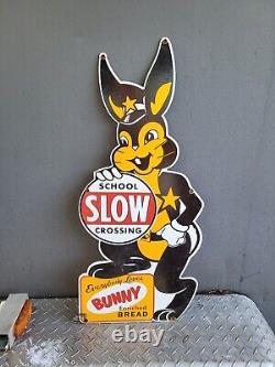 Vintage Bunny Bread Porcelain Old Sign 30x14 Dbl Sided Bakery Food Store Rabbit