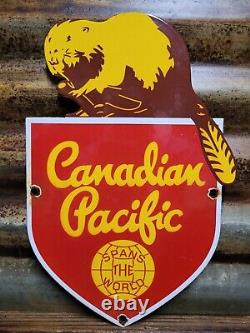 Vintage Canadian Pacific Railway Porcelain Sign Old Train Railroad Canada Beaver