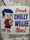 Vintage Chilly Willee Porcelain Sign 30 Old 1959 Ice Slushie Drink Beverage Boy