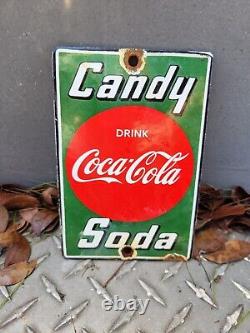Vintage Coke Porcelain Sign Old Coca Cola Candy Soda Pop General Store Door Push