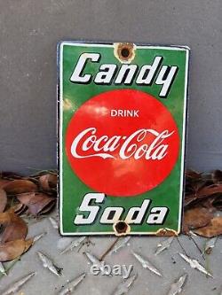 Vintage Coke Porcelain Sign Old Coca Cola Candy Soda Pop General Store Door Push