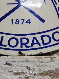 Vintage Colorado School Of Mines Porcelain Sign Old Gold Mining Miner College