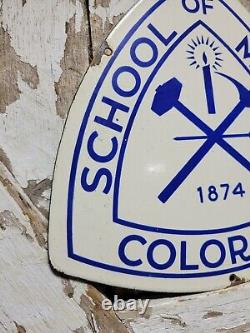 Vintage Colorado School Of Mines Porcelain Sign Old Gold Mining Miner College