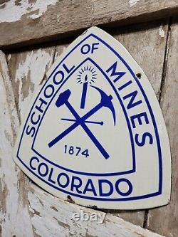 Vintage Colorado School Of Mines Porcelain Sign Old Gold Mining Miner College