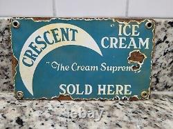 Vintage Crescent Porcelain Sign Old Ice Cream Parlor Sweet Candy Dairy Shoppe