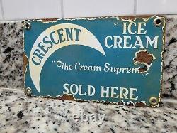 Vintage Crescent Porcelain Sign Old Ice Cream Parlor Sweet Candy Dairy Shoppe